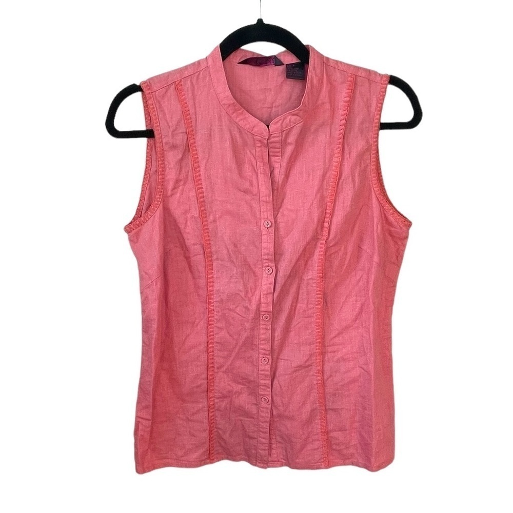 SARA ISABELLA Linen Sleeveless Button Front Blouse Melon L